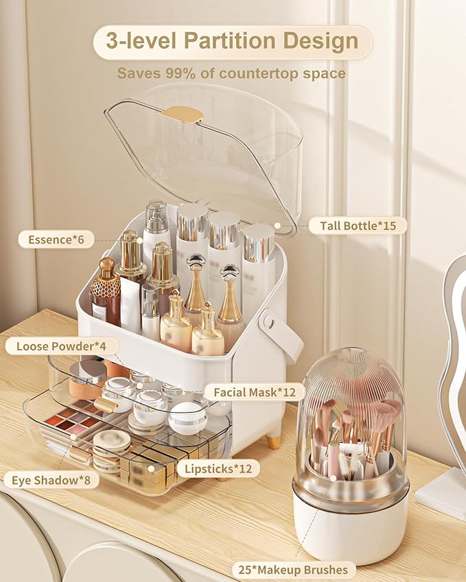 Makeup Organizer Countertop, White/Brush