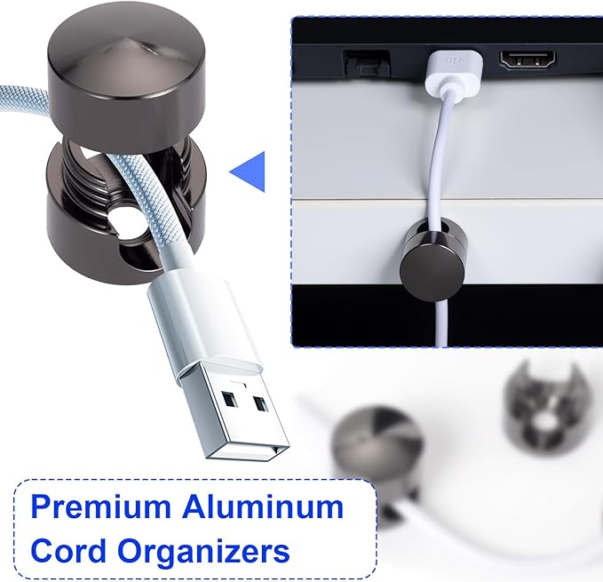 5 Sets Charger Holders for Cords, Black Adjustable Cable Anchor Holders
