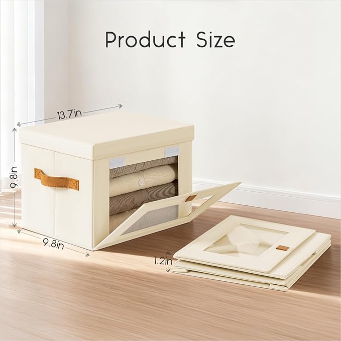 Homsorout Small Fabric Storage bins - Collapsible Storage Bins with Open Window, 6 Pack Closet Baskets for Shelves, Stackable Decorative Boxes for Home, Dorm, Beige, 13.7"x 9.8" x 9.8"