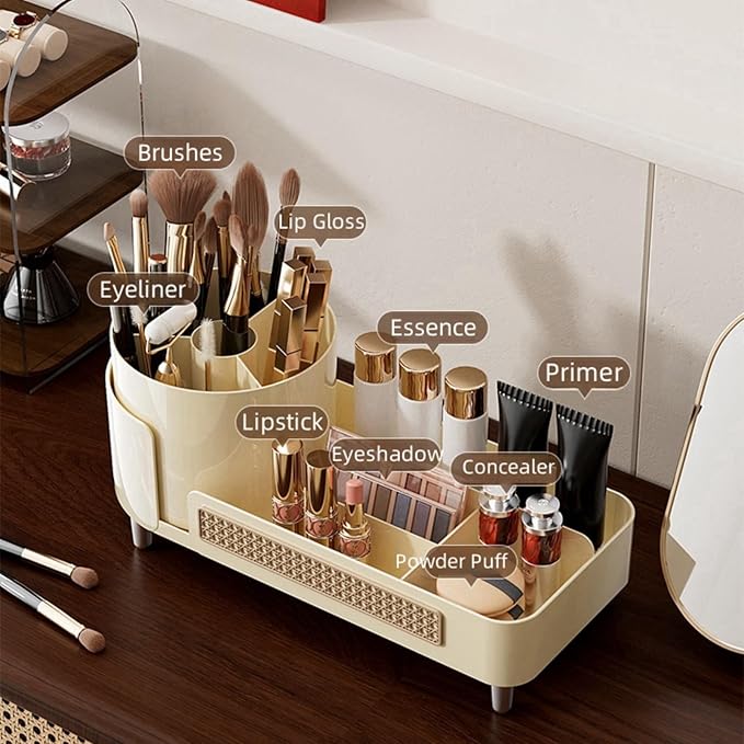 Booklov Rotating Makeup Caddy Organizer for Vanity, Large Capacity Cosmetic Display Case, Countertop Beauty Storage Holder for Skincare, Brush Eyeliner Lipstick, Counter Table Organization, Cream