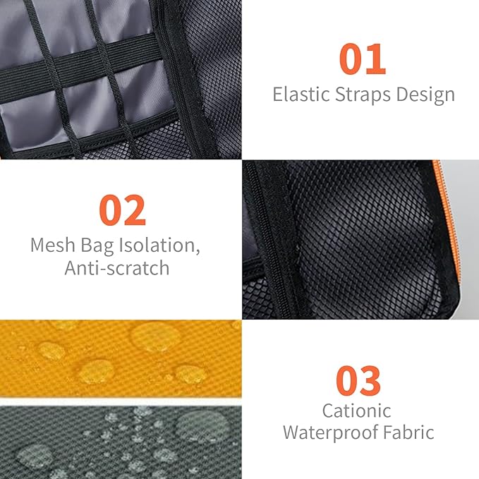 Lcsmaokin Electronics Travel Organizer,Portable Waterproof Electronic Travel Storage Bag for Small Charging Cord Storage,Charger,SD Card etc,for Travel,Business-Grey Orange