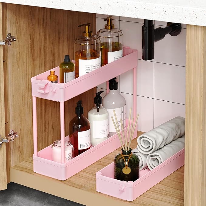 Slim Rolling Storage Cart, Pink