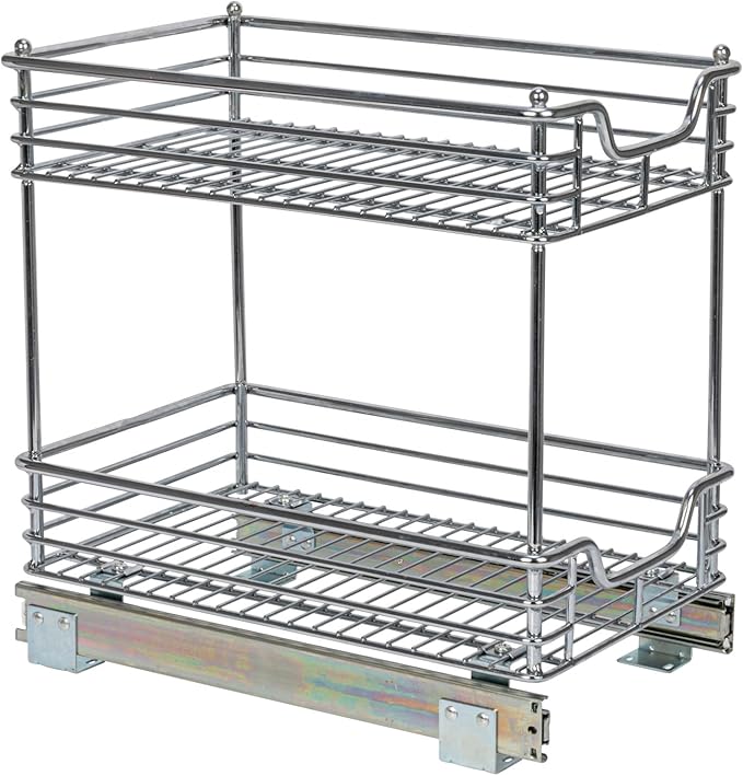 Household Essentials Glidez Chrome-Plated Steel 2-Tier Sliding Under Sink Cabinet Organizer, Chrome