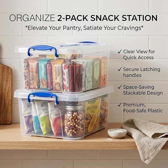 9 Quart Clear Storage Latch Bins with Lids/Handle, Plastic Clear Stackable Box, 9-Liter (2 Pack)