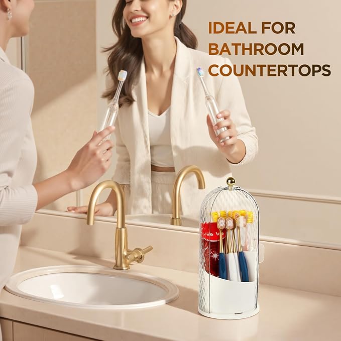 3 Slots Toothbrush Holders with Lid, White