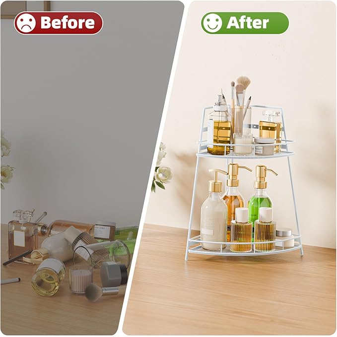 2 Tier Corner Bathroom Counter Organizer, White