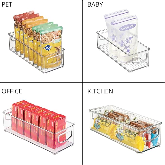 mDesign Plastic Stackable Small Organizing Bin Kitchen Pantry Cabinet, Refrigerator, Freezer Food Organization Storage Bins with Handles, Drawer Container Organizer, Ligne Collection, 6 Pack - Clear