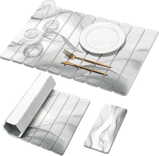 Large Stone Dish Drying Mat for Kitchen Counter, Black White 24"×16"&8"x4"