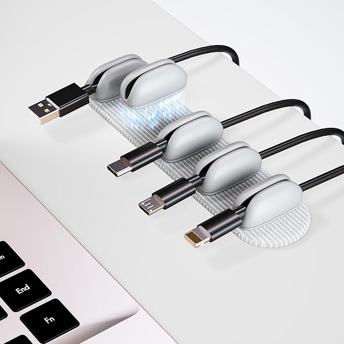 5-Pack Magnetic Cable Clips Cord Organizer, Smoothly Adjustable, Grey
