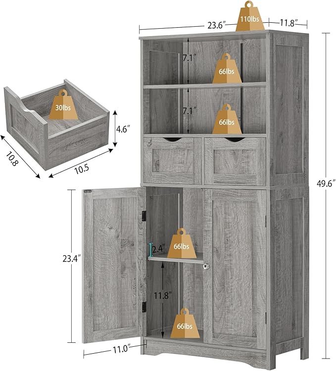 Storage Cabinet with 2 Drawers & Adjustable Shelf