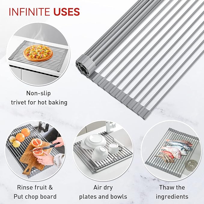 Roll Up Dish Drying Rack, Light Gray