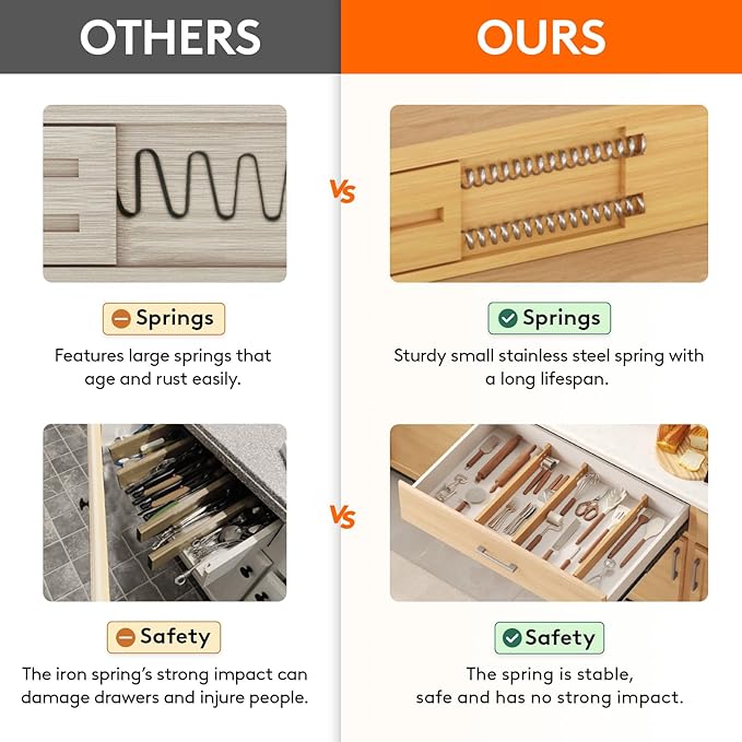 2.4" High 8 Pack Bamboo Drawer Dividers 45-55cm/17.5-22" Adjustable Wooden
