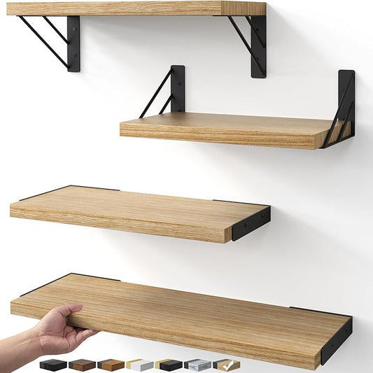 Wall Shelves for Bedroom Decor, Carbonized Brown,Set of 4