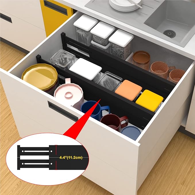 Bamboo Drawer Dividers Organizers, Expandable Drawer Separators Splitter, Black