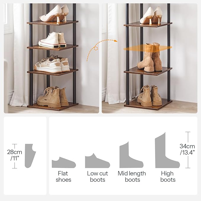 HOOBRO Vertical Shoe Rack, 10-Tier Narrow Shoe Shelf, Shoe Storage Organizer for Small Space, 11" L x 11" W x 68" H, Closet, Entryway, Hallway, Bedroom, Rustic Brown and Black BF32XJ01