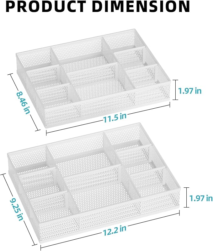 2 Pack Desk Drawer Organizer, White