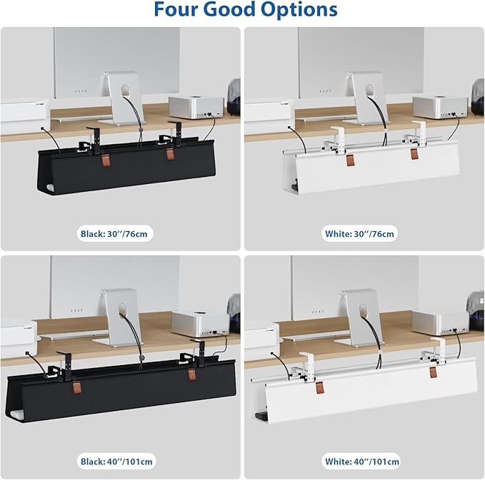 Zilink No Drill Under Desk Cable Management Tray 30" Cord Organizer for Table Clamp/Screw Mount Desk Cable Management Sturdy Waterproof Fabric Cord Hiders for Office, Home