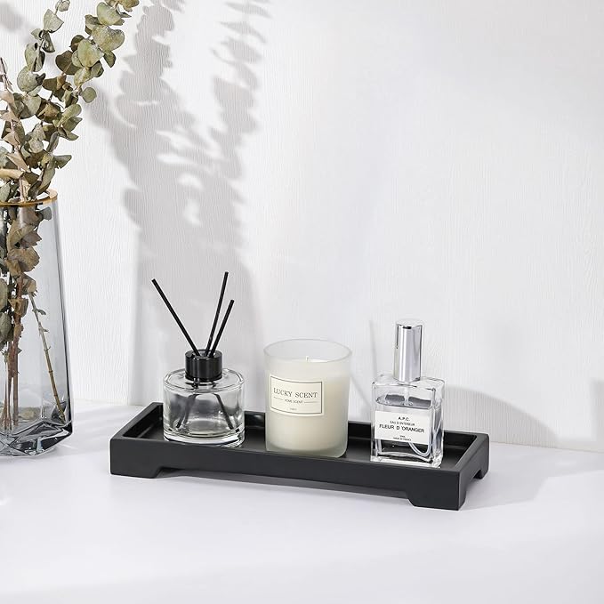 Bathroom Vanity Tray, Resin Black Bathroom Tray Toilet Tank Tray