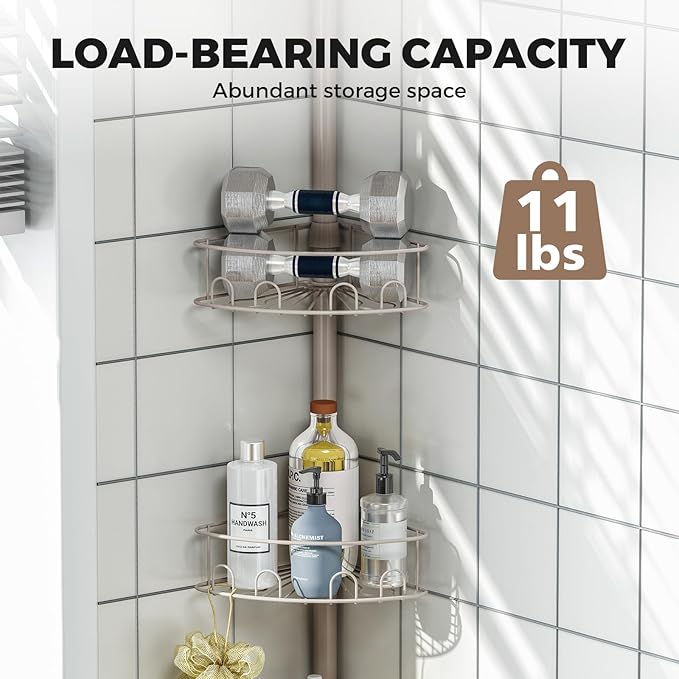 Corner Shower Caddy Tension Pole, 4 Tier Adjustable Bathroom Organizer Shelves