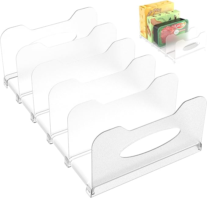 SURETIVIAN Freezer Organizer 12” Visible Fridge Organizer Rack with Removable Dividers and Handles, Freely Adjustable, Fits Refrigerator Frozen Meals, Lunch Meat Box, Cheeses(White)