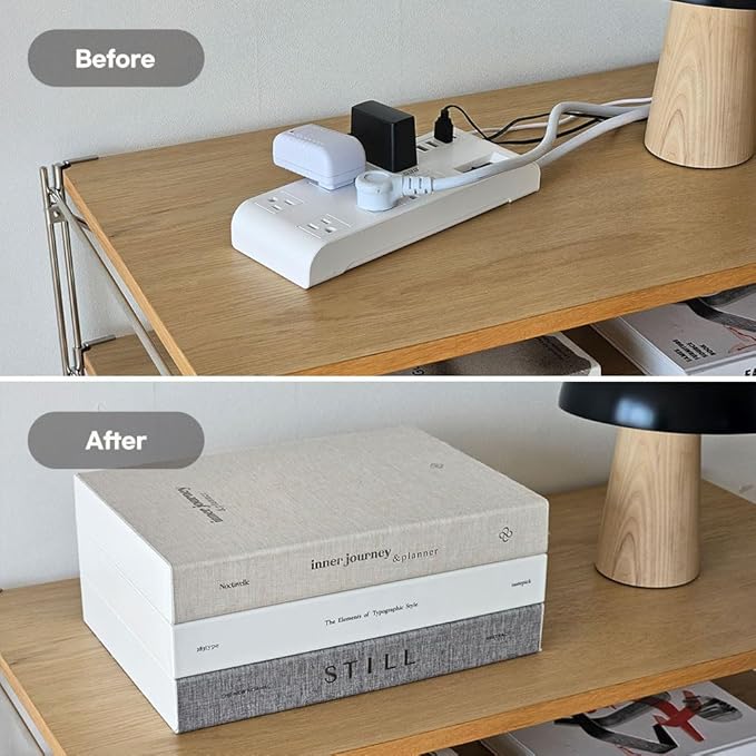 Book Shape Decorative Cable Management Box - Expandable Cable Organizer Box with Magnetic Closure for Home & Office (Inner Still, Large)