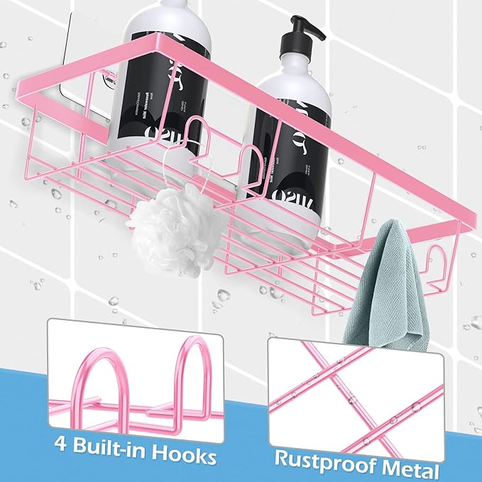 2 Pack Adhesive Shower Caddy Organizer with Hooks