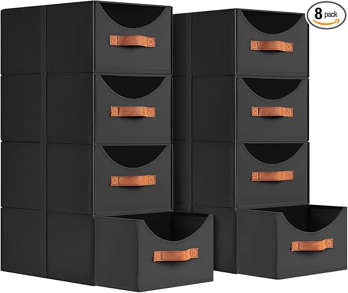 Homsorout Stackable Storage Drawers - Collapsible Storage Bins with Drawers, 6 Pack Closet Shelf Organizer Basket, Fabric Pull Out Organizer for Bedroom, Living Room, Dorm, Black