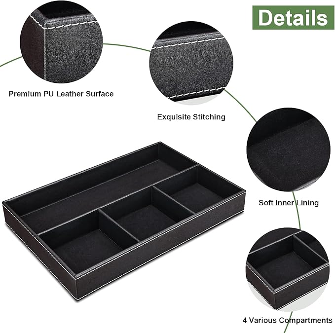 2 Pieces Faux Leather Valet Tray for Men