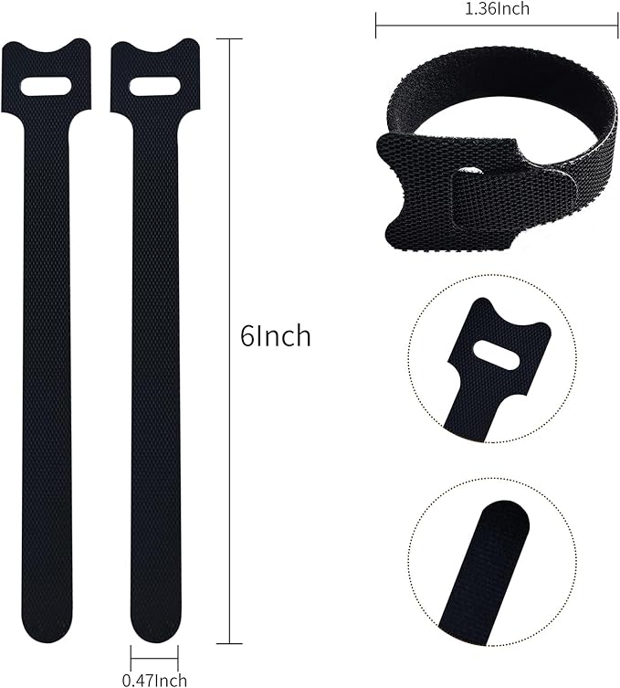 200 PCS 6 Inches Black Reusable Cable Ties, Adjustable Cord Straps, Cable Organizer, Cord Wrap and Hook Loop Cords Management,Adjustable Cord Ties for Organizing Home,Office,Garden,Data Centers