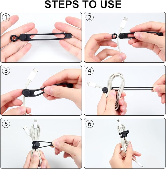 OneLeaf 30Pcs Cord Organizer, Silicone Cable Ties Reusable, Cord Ties for Electronics, Multipurpose Elastic Wire Ties, Travel Essentials for Cable Organizer, Wire Organizers for Fastening Cords