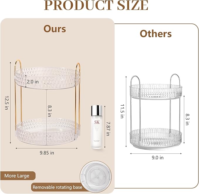 Rotating Makeup Organizer for Vanity, 2 Tier Perfume Skincare Storage for Women