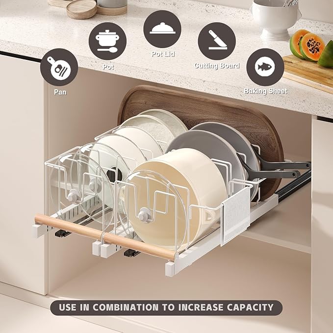 Magheo 2 Pack Pull Out Pots and Pans Organizer Under Cabinet, White