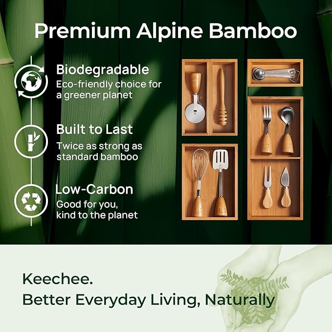 6-Piece Bamboo Drawer Organizer Set, 2.2" Deep Multi-Use Organizers for Utensils