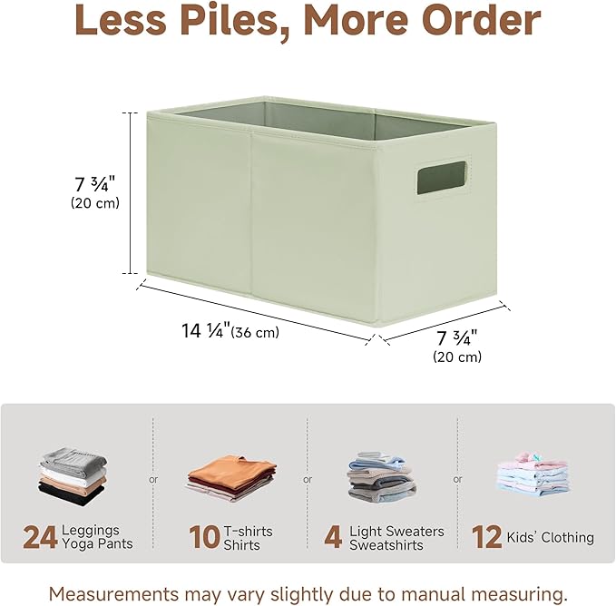 StorageWorks Fabric Storage Bins for Shelves, Closet Organizers and Storage Baskets, Collapsible Storage Bins with Cutout Handles, Medium, 2-Pack, Ivory and Light Green