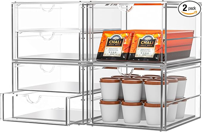 Caktraie Acrylic Makeup Organizer, 4 Pack Drawer Organizer