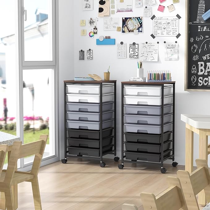 Rolling Cart with Drawers, Dark Grey