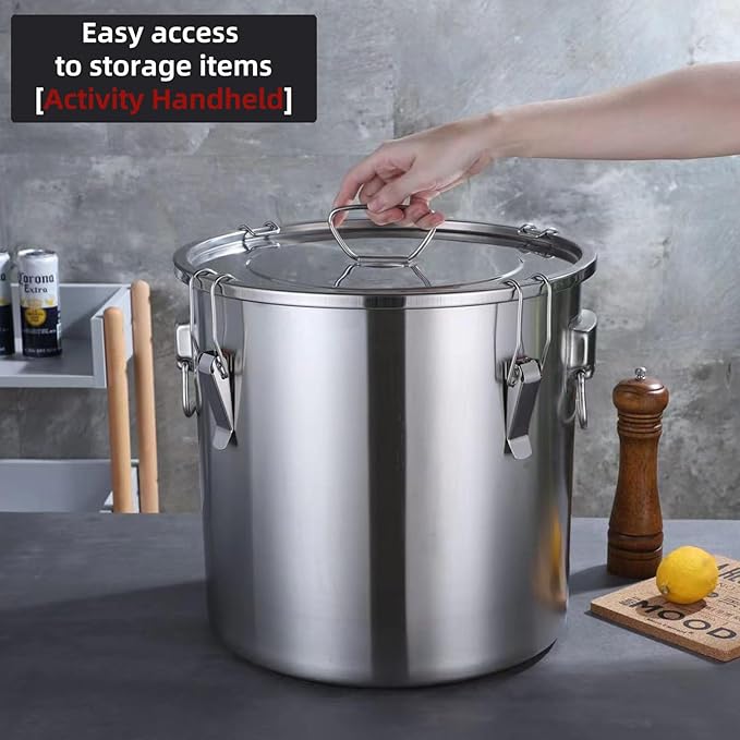 304 stainless steel food storage containers with lids lock clips airtight container large airtight for rice flour sugar grain coffee bean storage containers Kitchen jar (3.17gal/12L)