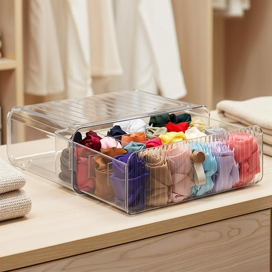24 Cell Plastic Sock Organizer Underwear Drawer Organizer Acrylic Stackable