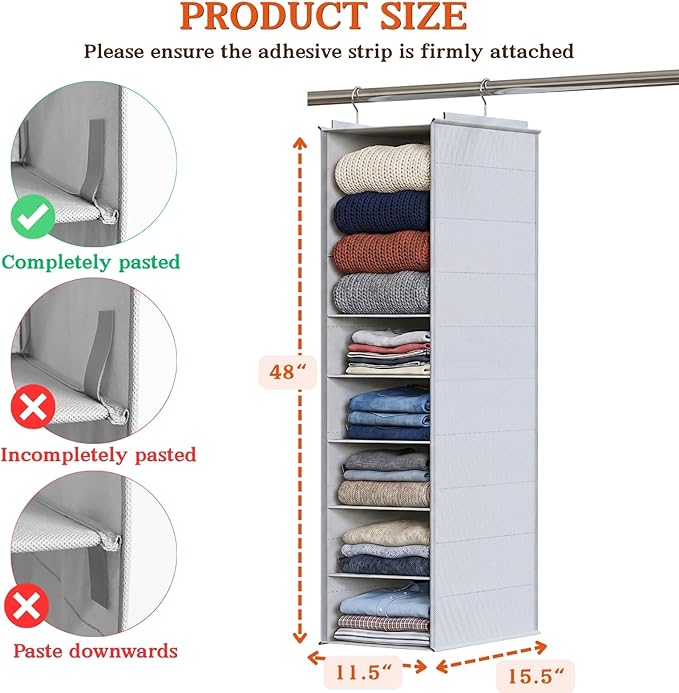 Ofiray-home Deep Pocket Hanging Closet Organizer, 8 Tier Hanging Shoe Organizer for Closet, Adjustable Closet Organizers and Storage for Sweaters, Shoes, Hoodies & Blankets, Heavy Duty Hanging Shelves