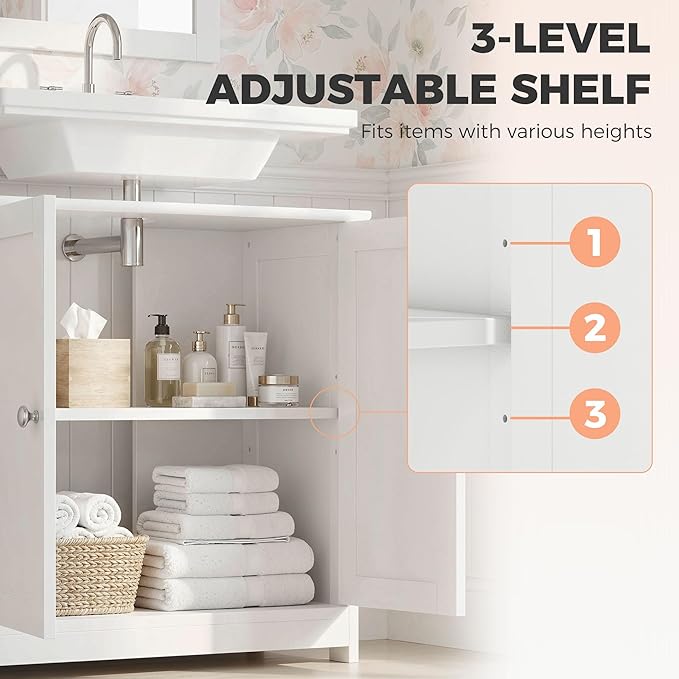 23.5" Pedestal Sink Storage Cabinet, White
