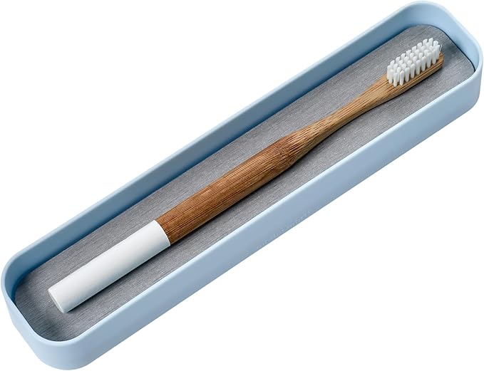 madesmart Toothbrush Tray with Drying Stone, Quick-Dry Organizer for Toothbrushes, Razors, Toothpaste & Bathroom Counter Essentials, Blue
