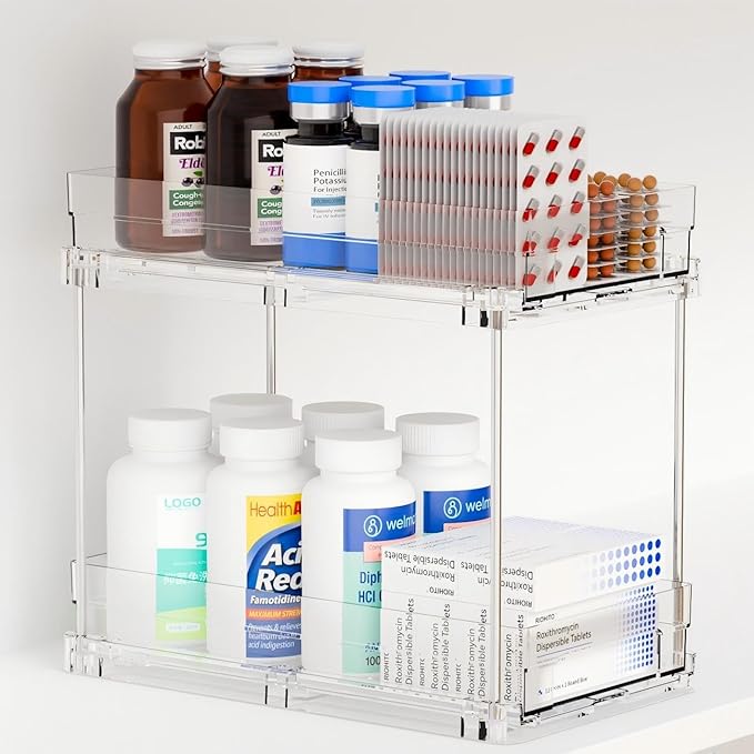2 Tier Pull Out Cabinet Organizer and Medicine Cabinet Storage for Supplement