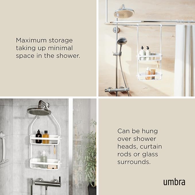 Flex Hanging Shower Caddy with 2 Shelves, Bathtub Shelf and Bathroom Organizer