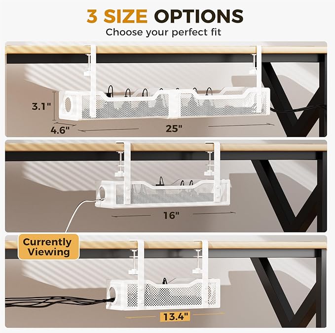 Under Desk Cable Management Tray White, Cinati Wire Organizers No Drill