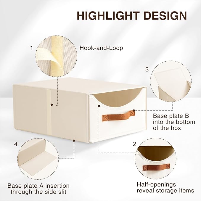 Homsorout Large Closet Storage Bins with Drawer, Fabric Bins for Organization, Collapsible Storage Drawers Organizer for Bedroom, Living Room, 6 Pack, Beige