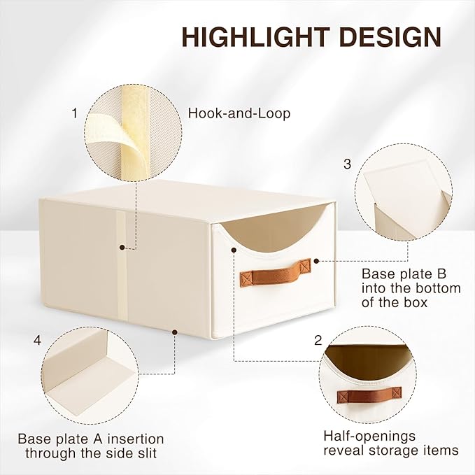 Homsorout Stackable Storage Drawers - Collapsible Storage Bins with Drawers, 6 Pack Closet Shelf Organizer Basket, Fabric Pull Out Organizer for Bedroom, Living Room, Dorm, Beige