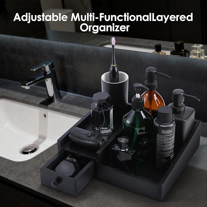 Forest Angle Organizer for Men,Bathroom Countertop Organizers,Perfume Organizer,Cologne Organizers,Bathroom Storage,Perfume Stand,Dresser Organizer,Gifts for Men,Dad Gifts,Adjustable Partition(Black)