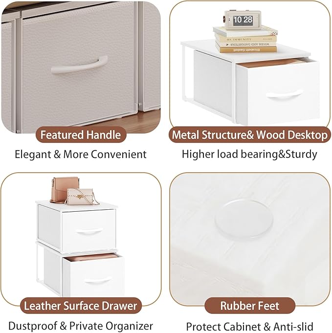 3 Packs Individual Stackable Storage Drawers with Wood Top for Closet