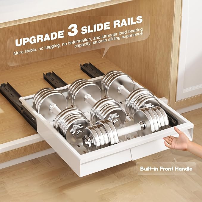 Seinloes Pull Out Cabinet Organizer, 4-Side Expandable to Fit Most Cabinets, 3 Rail Slide Out Drawers with Raising Pad for Framed & Frameless Cabinets, 11"-16" W x 13"-17" D, White, 2 Pack