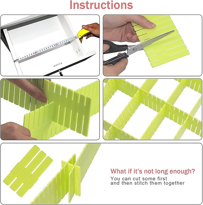 40Pcs Drawer Dividers, Adjustable Drawer Organizer for Socks, Dresser Green